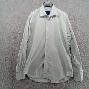 David Donahue Shirt Mens 17 White Grid Micro Check Button‎ Up Office Workwear